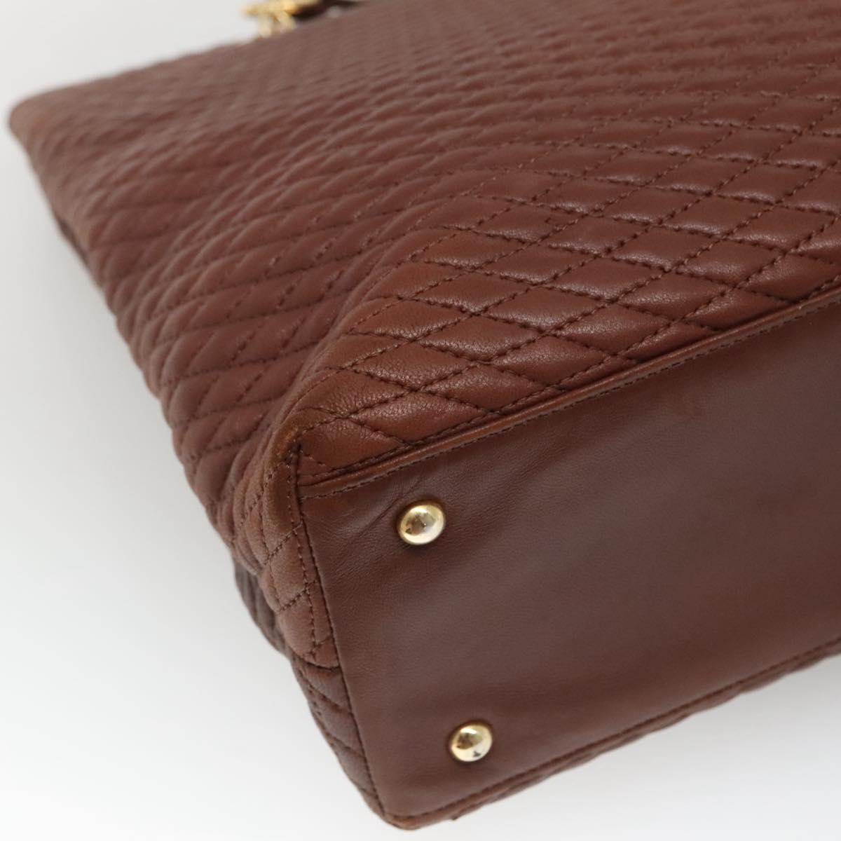 BALLY Quilted Shoulder Bag Leather Brown Gold Auth BA3627