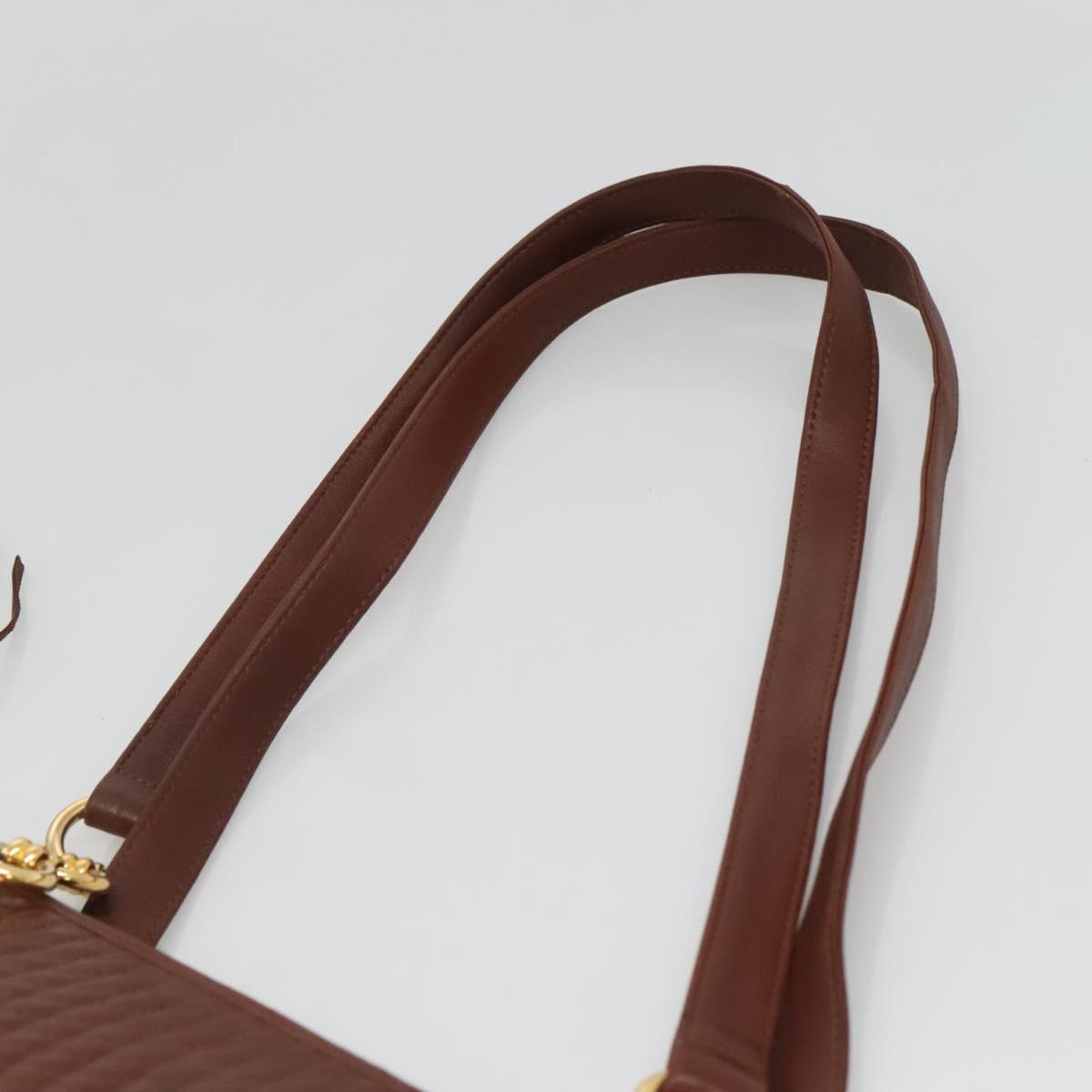 BALLY Quilted Shoulder Bag Leather Brown Gold Auth BA3627