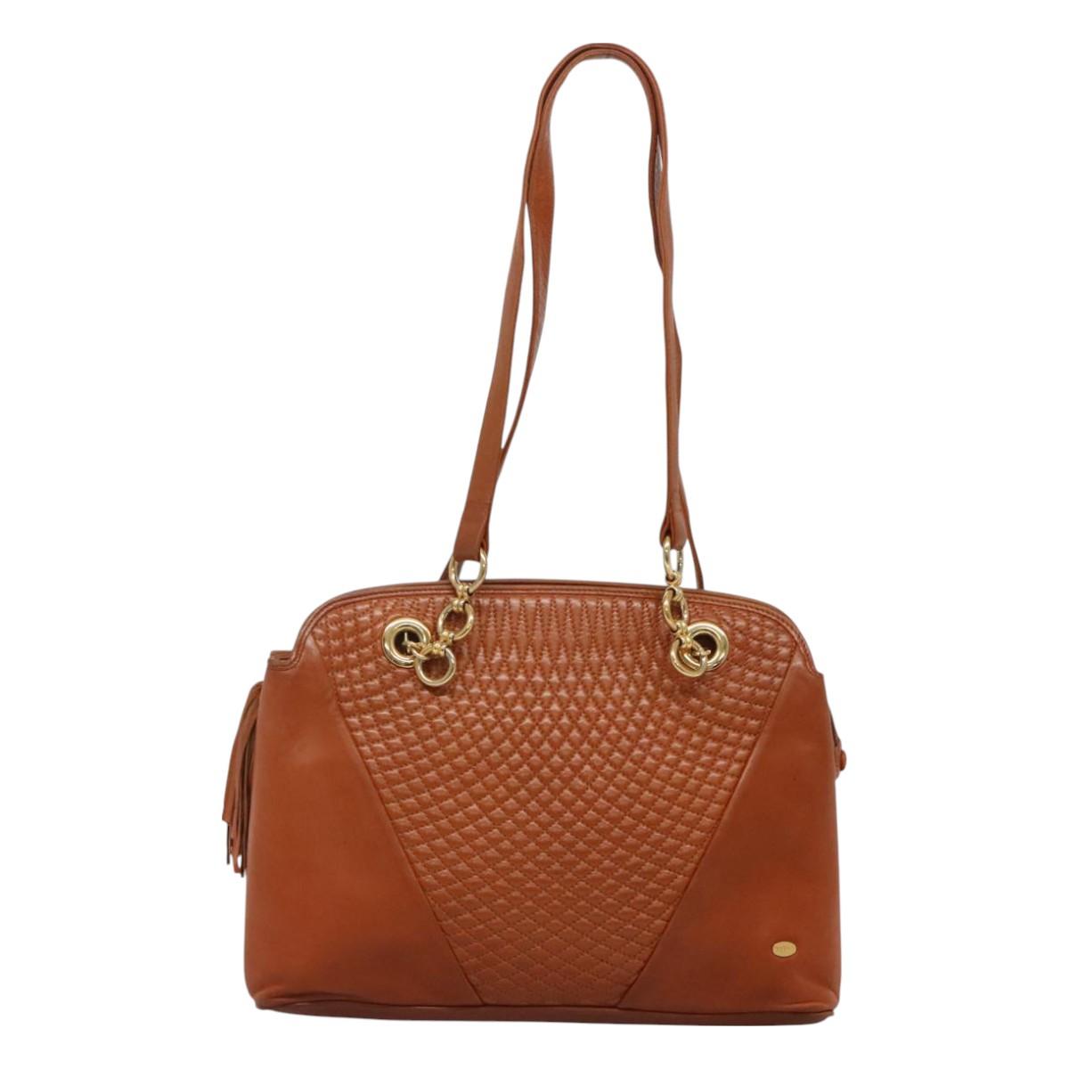BALLY Quilted Shoulder Bag Leather Brown Gold Auth BA3630
