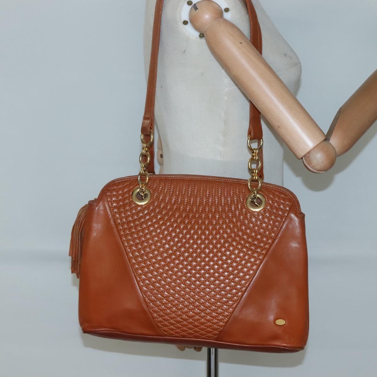 BALLY Quilted Shoulder Bag Leather Brown Gold Auth BA3630