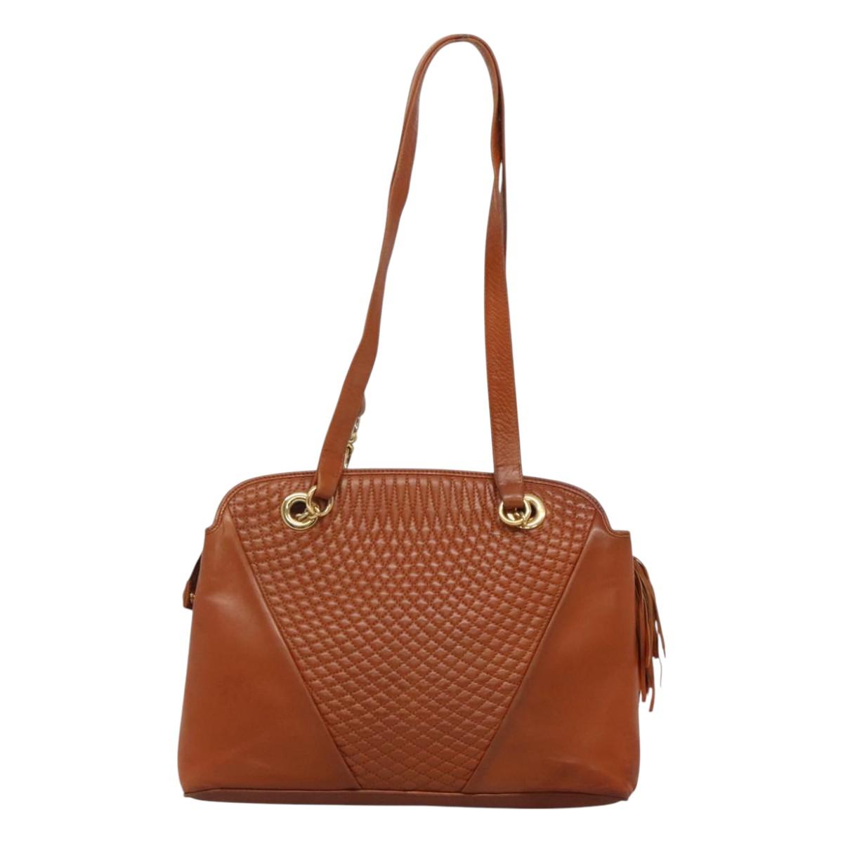 BALLY Quilted Shoulder Bag Leather Brown Gold Auth BA3630