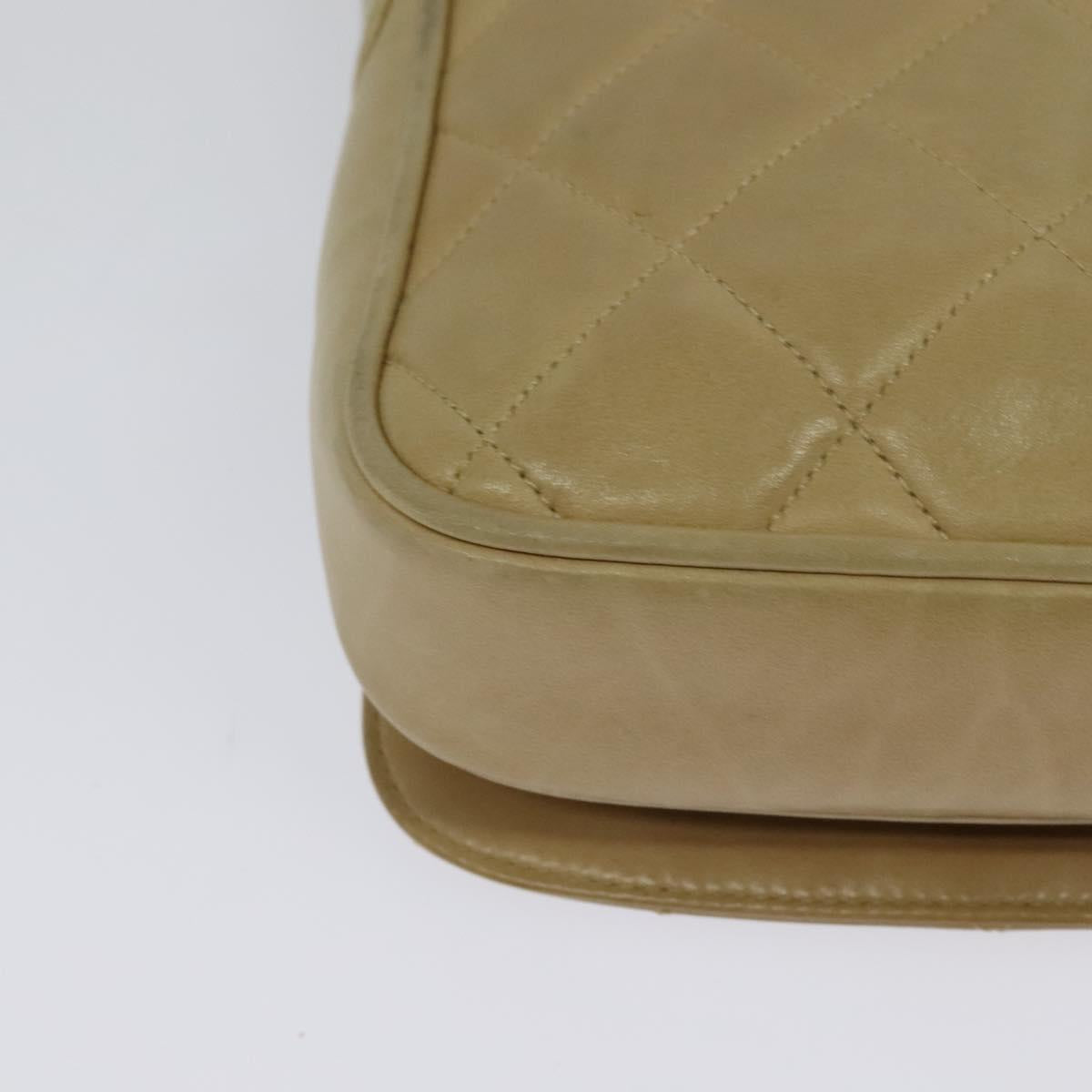 CHANEL Matelasse Chain Shoulder Bag Lamb Skin Beige Gold CC Auth BA3639