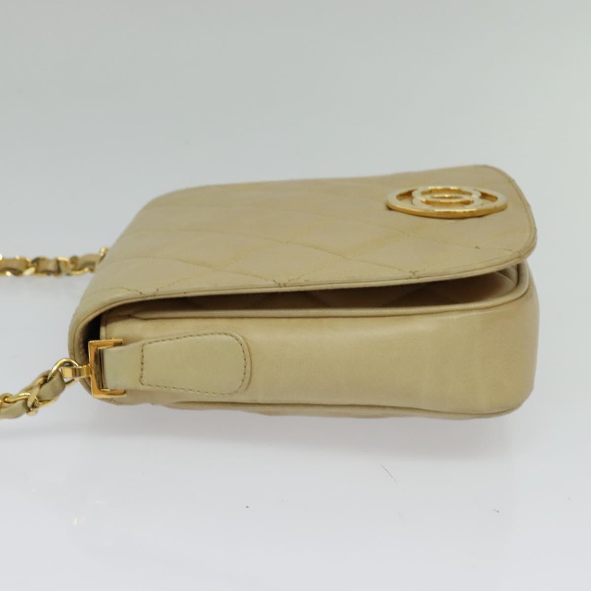 CHANEL Matelasse Chain Shoulder Bag Lamb Skin Beige Gold CC Auth BA3639