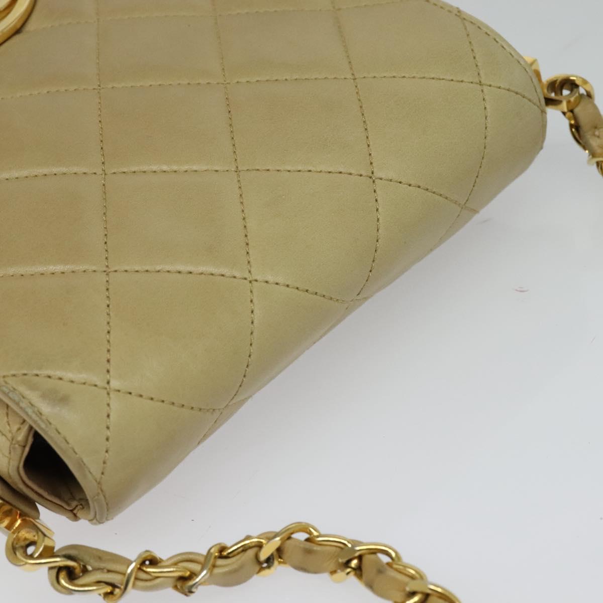 CHANEL Matelasse Chain Shoulder Bag Lamb Skin Beige Gold CC Auth BA3639