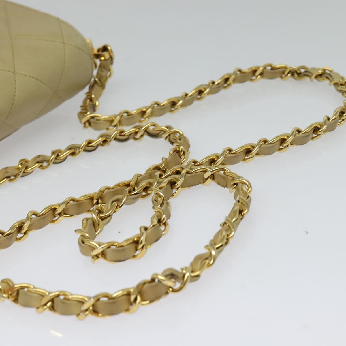 CHANEL Matelasse Chain Shoulder Bag Lamb Skin Beige Gold CC Auth BA3639