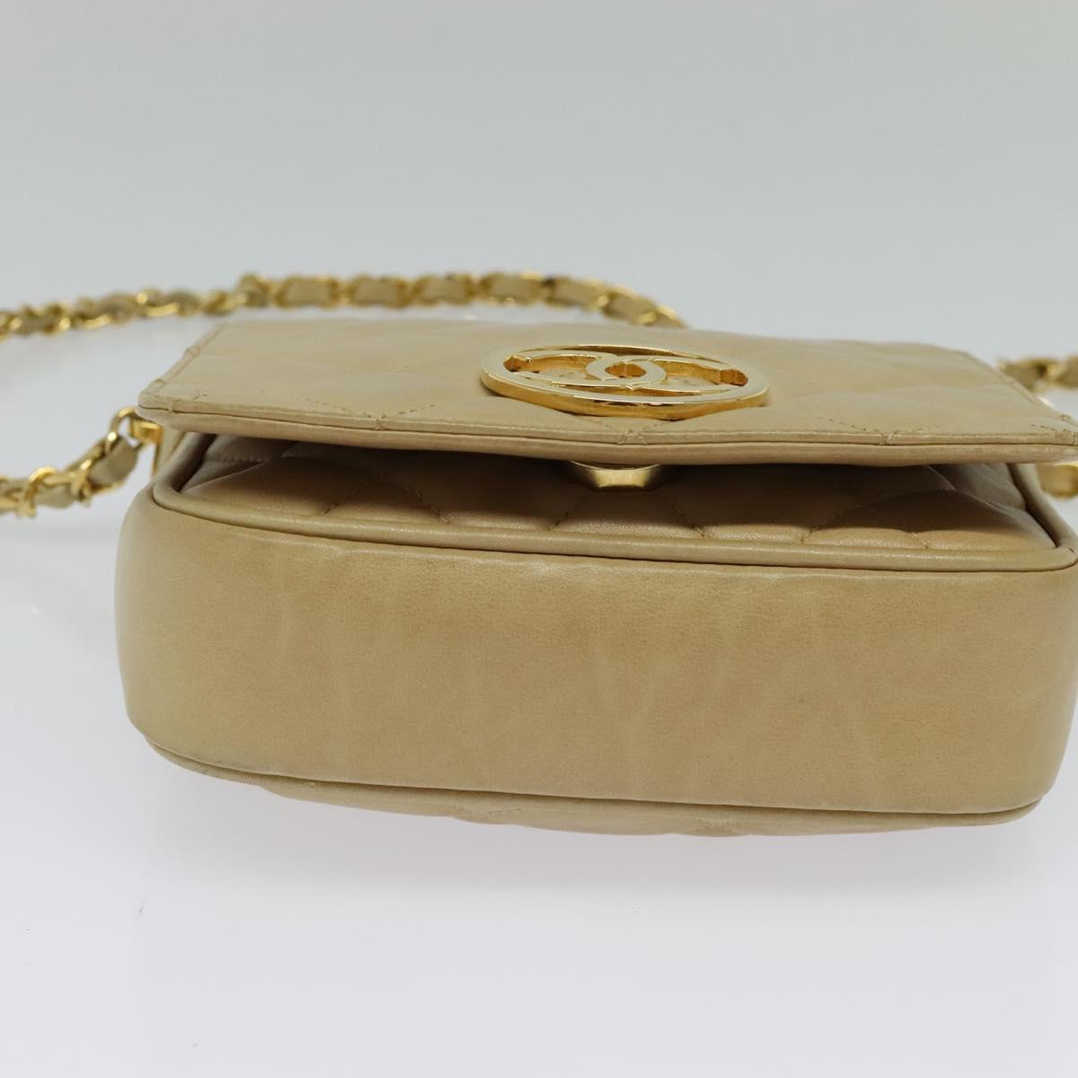 CHANEL Matelasse Chain Shoulder Bag Lamb Skin Beige Gold CC Auth BA3639