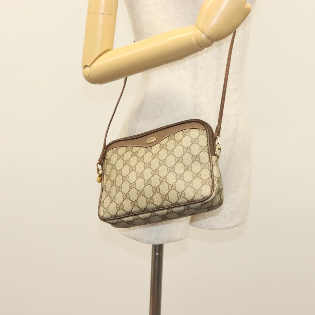 GUCCI GG Supreme Shoulder Bag PVC Beige Gold 97 02 068 Auth BA3641