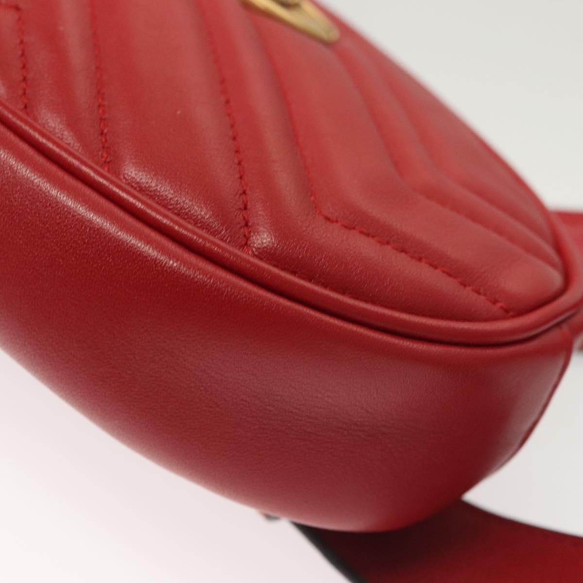 GUCCI GG Marmont Waist Bag Leather Red Gold 476434 Auth BA3650