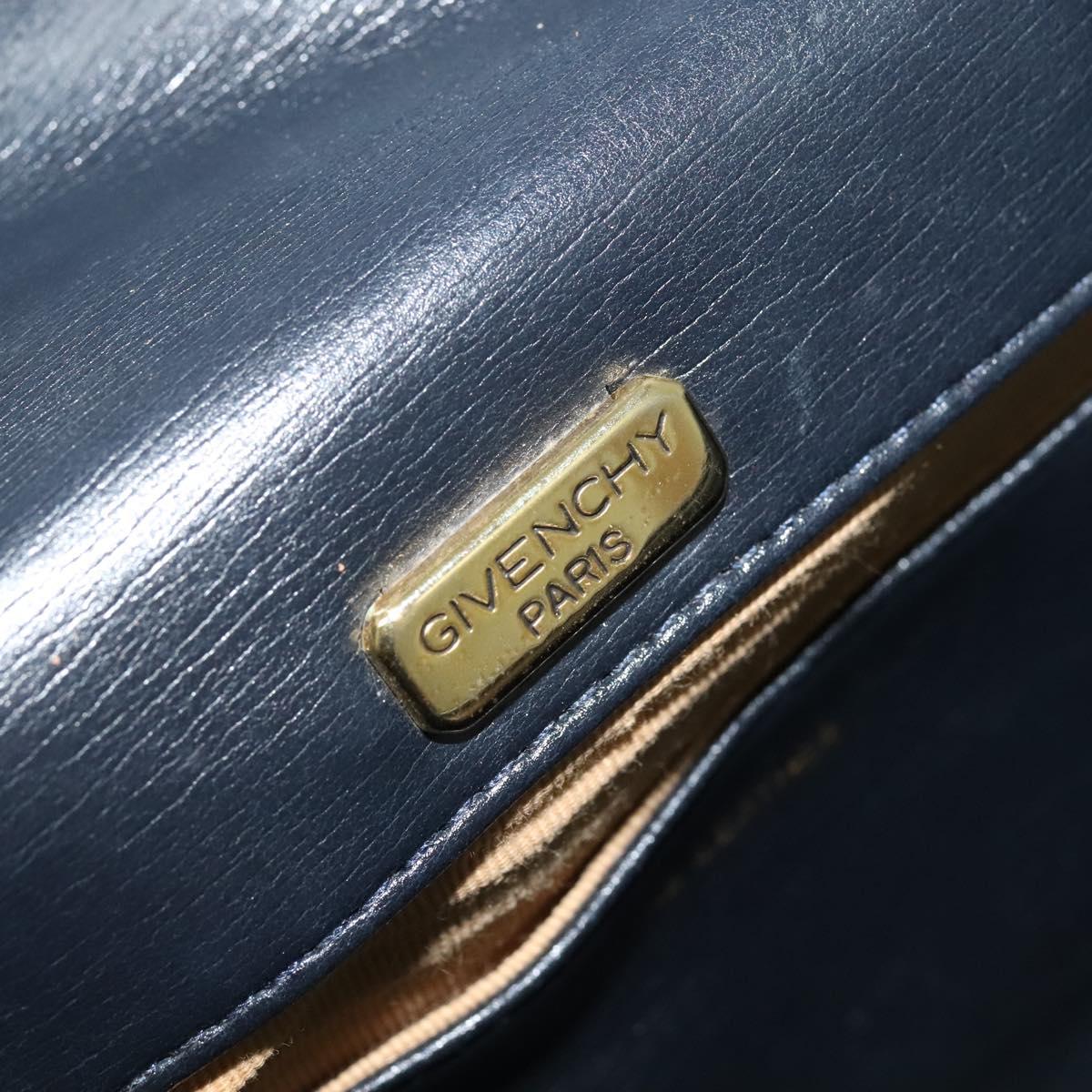 GIVENCHY Shoulder Bag Leather Navy Gold Auth BA3654