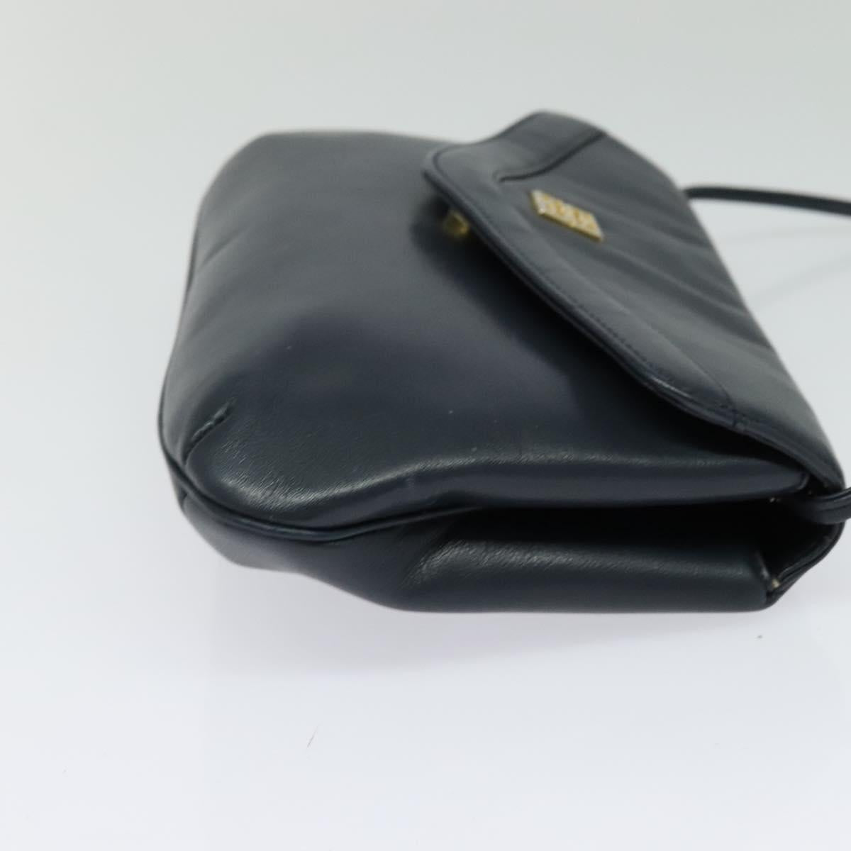 GIVENCHY Shoulder Bag Leather Navy Gold Auth BA3654