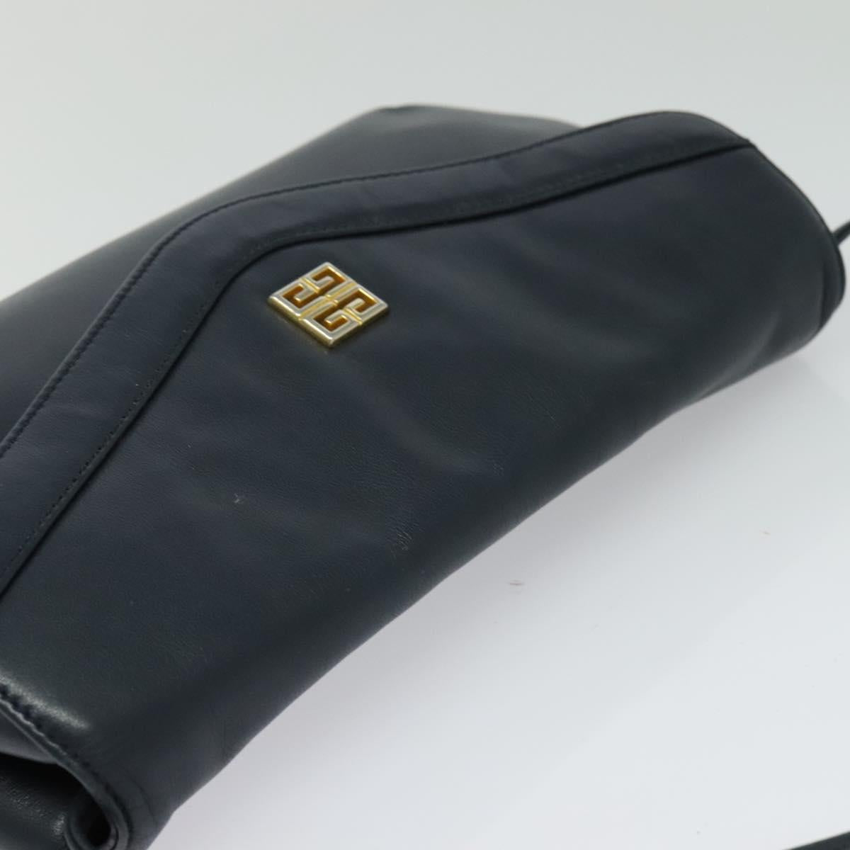 GIVENCHY Shoulder Bag Leather Navy Gold Auth BA3654