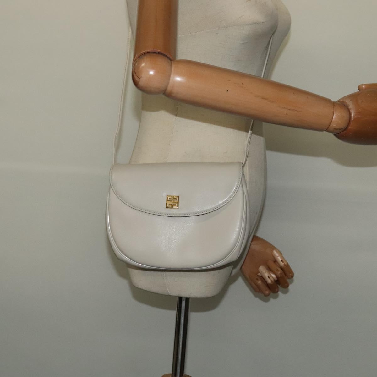 GIVENCHY Shoulder Bag Leather White Gold Auth BA3655