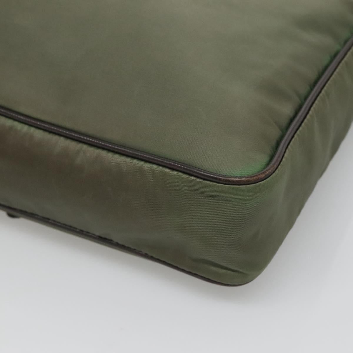 PRADA Shoulder Bag Nylon Khaki Silver Auth BA3657