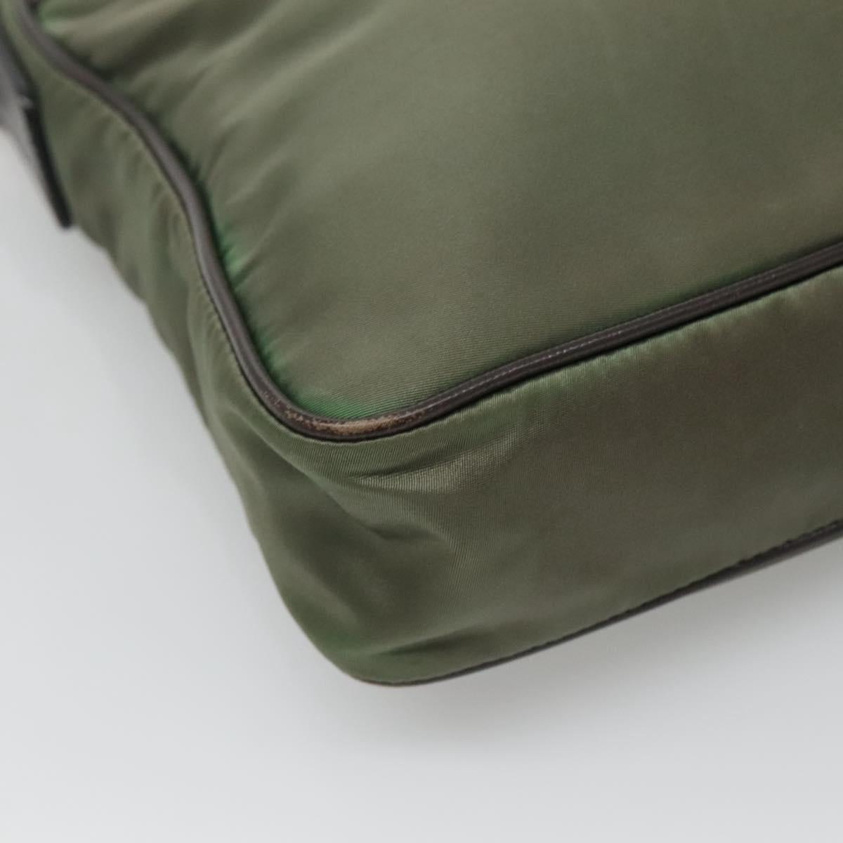 PRADA Shoulder Bag Nylon Khaki Silver Auth BA3657