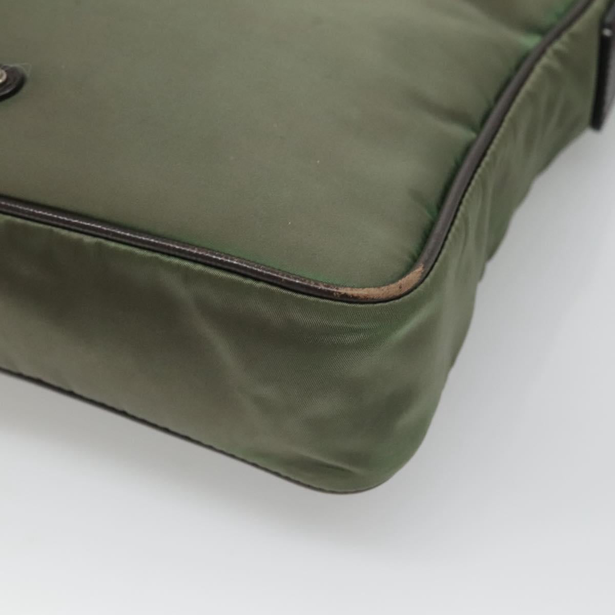PRADA Shoulder Bag Nylon Khaki Silver Auth BA3657