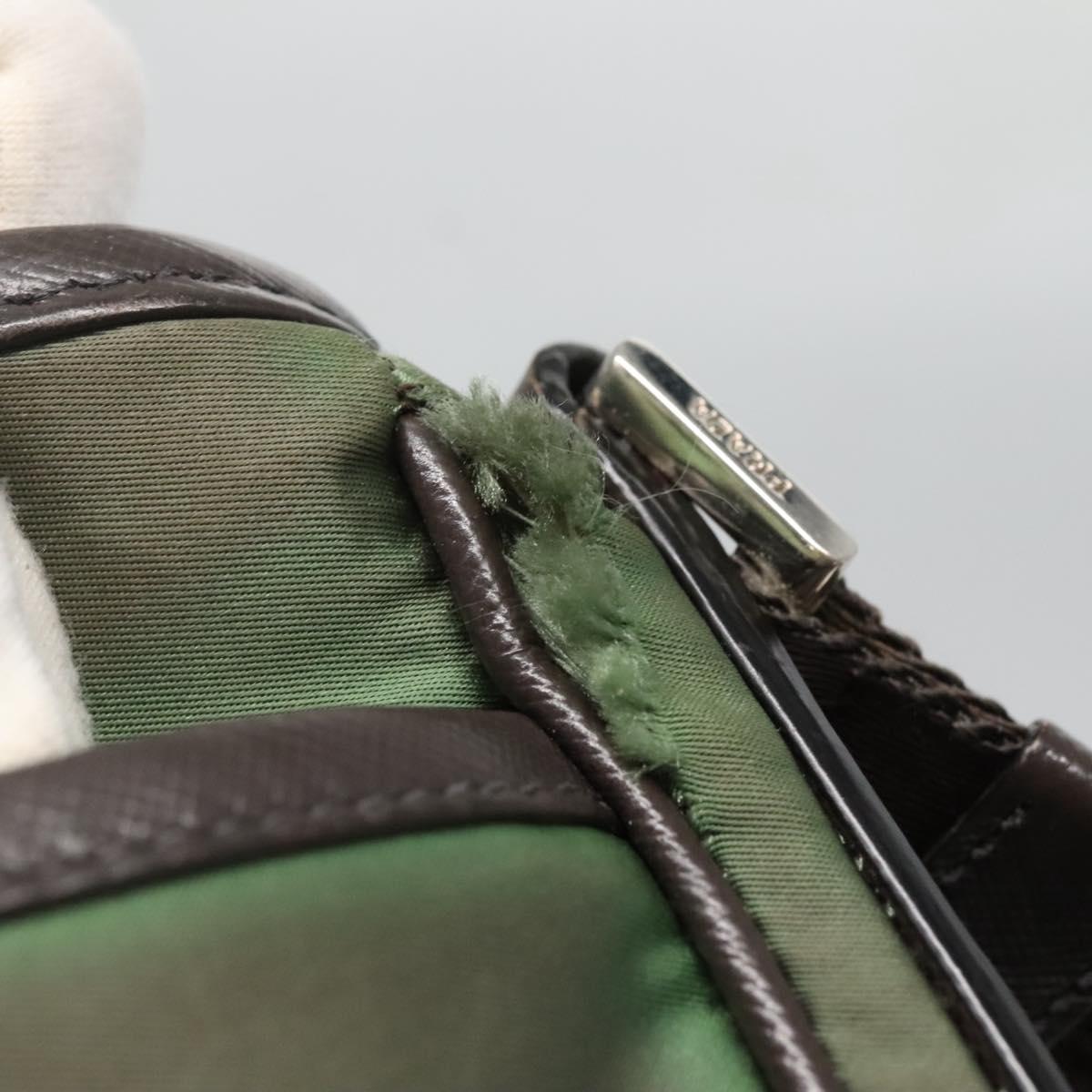 PRADA Shoulder Bag Nylon Khaki Silver Auth BA3657