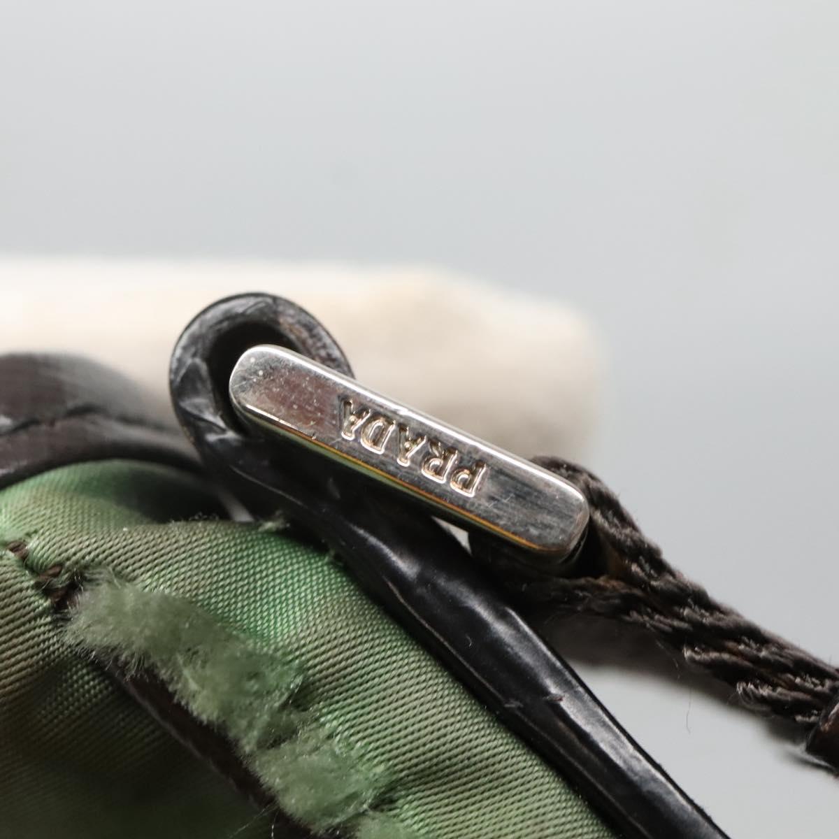 PRADA Shoulder Bag Nylon Khaki Silver Auth BA3657