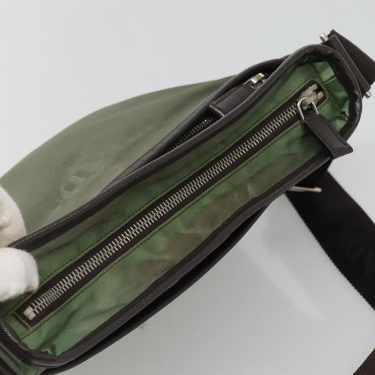 PRADA Shoulder Bag Nylon Khaki Silver Auth BA3657