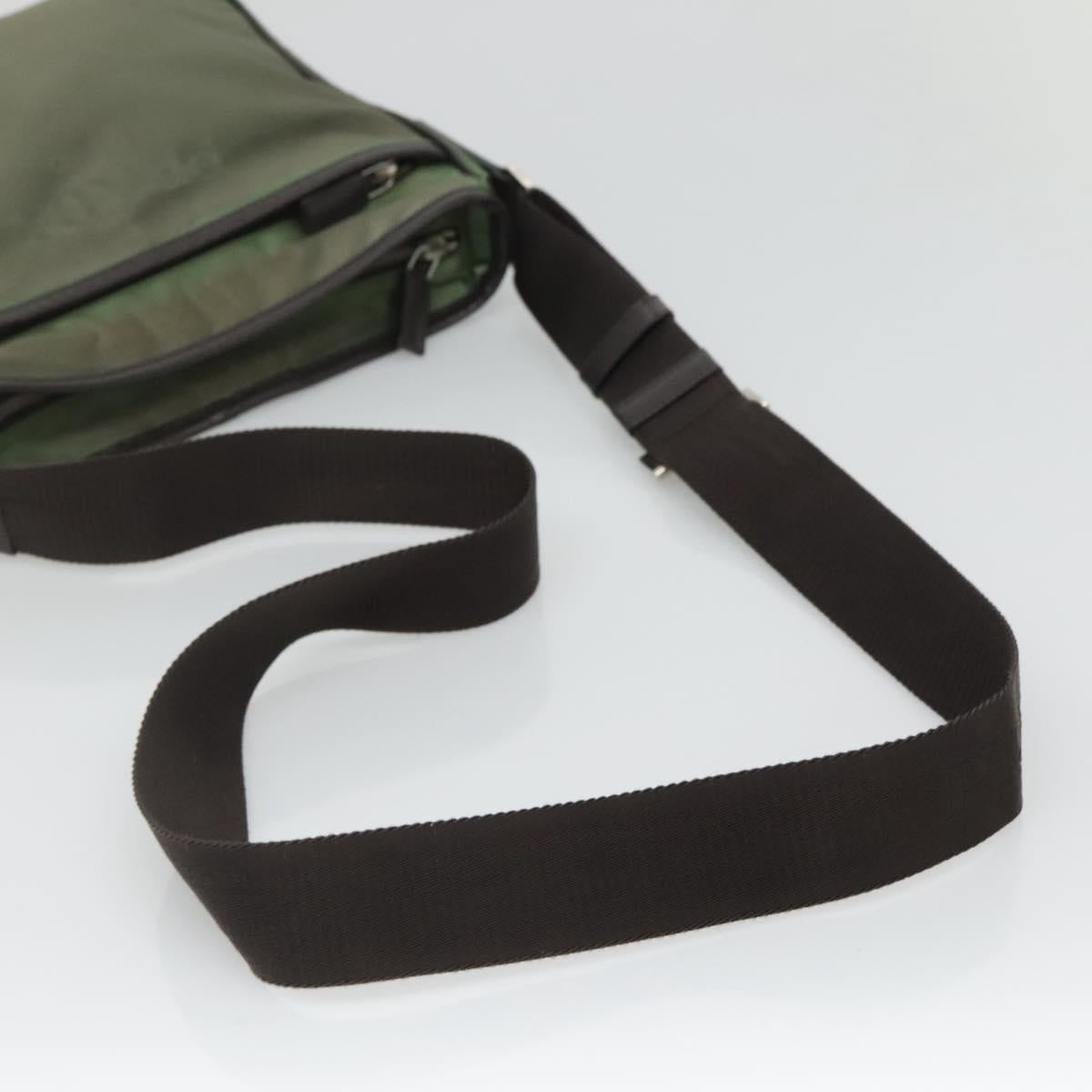 PRADA Shoulder Bag Nylon Khaki Silver Auth BA3657