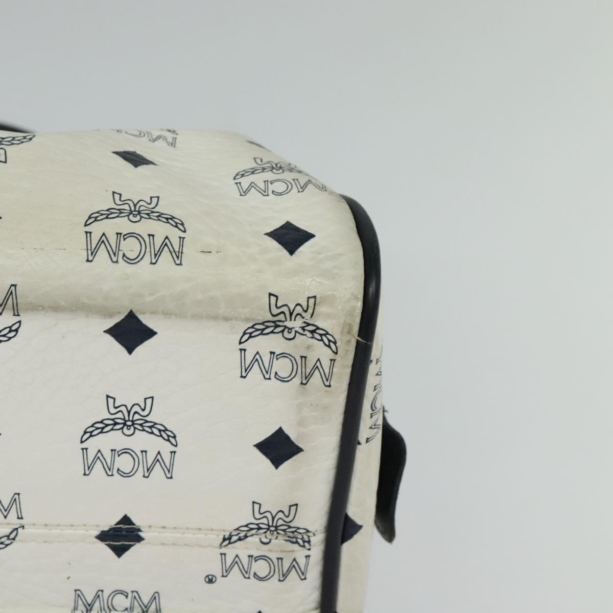 MCM Logogram Vicetos Hand Bag PVC Leather 2way White Gold Auth BA3660