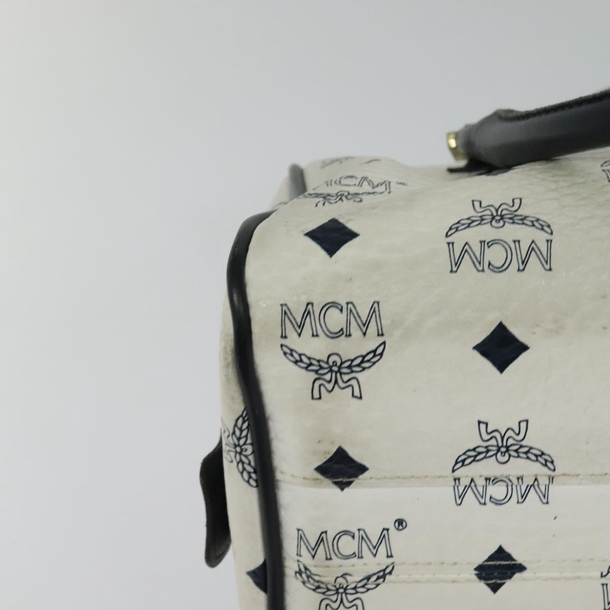 MCM Logogram Vicetos Hand Bag PVC Leather 2way White Gold Auth BA3660