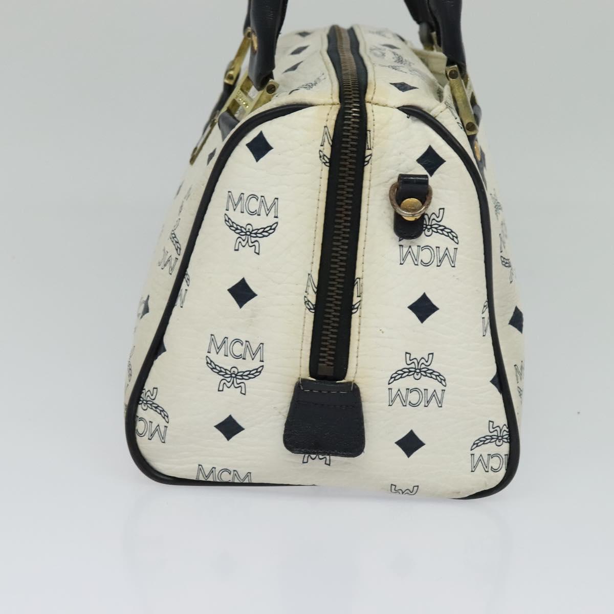 MCM Logogram Vicetos Hand Bag PVC Leather 2way White Gold Auth BA3660