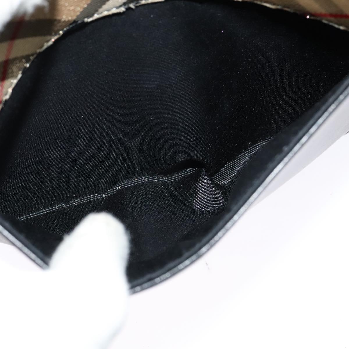 BURBERRY Shoulder Bag Leather Black Silver Auth BA3661