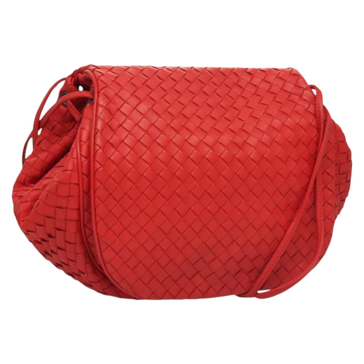 BOTTEGA VENETA INTRECCIATO Shoulder Bag Leather Red Auth BA3677