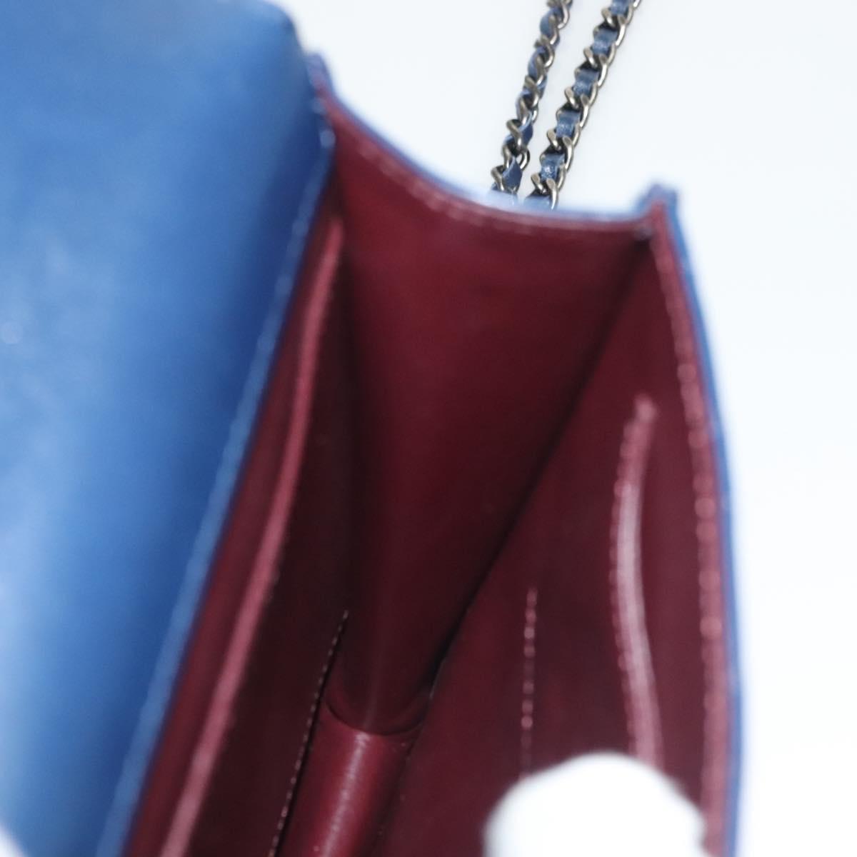 CHANEL Chain Shoulder Bag Lamb Skin Blue CC Auth BA3679