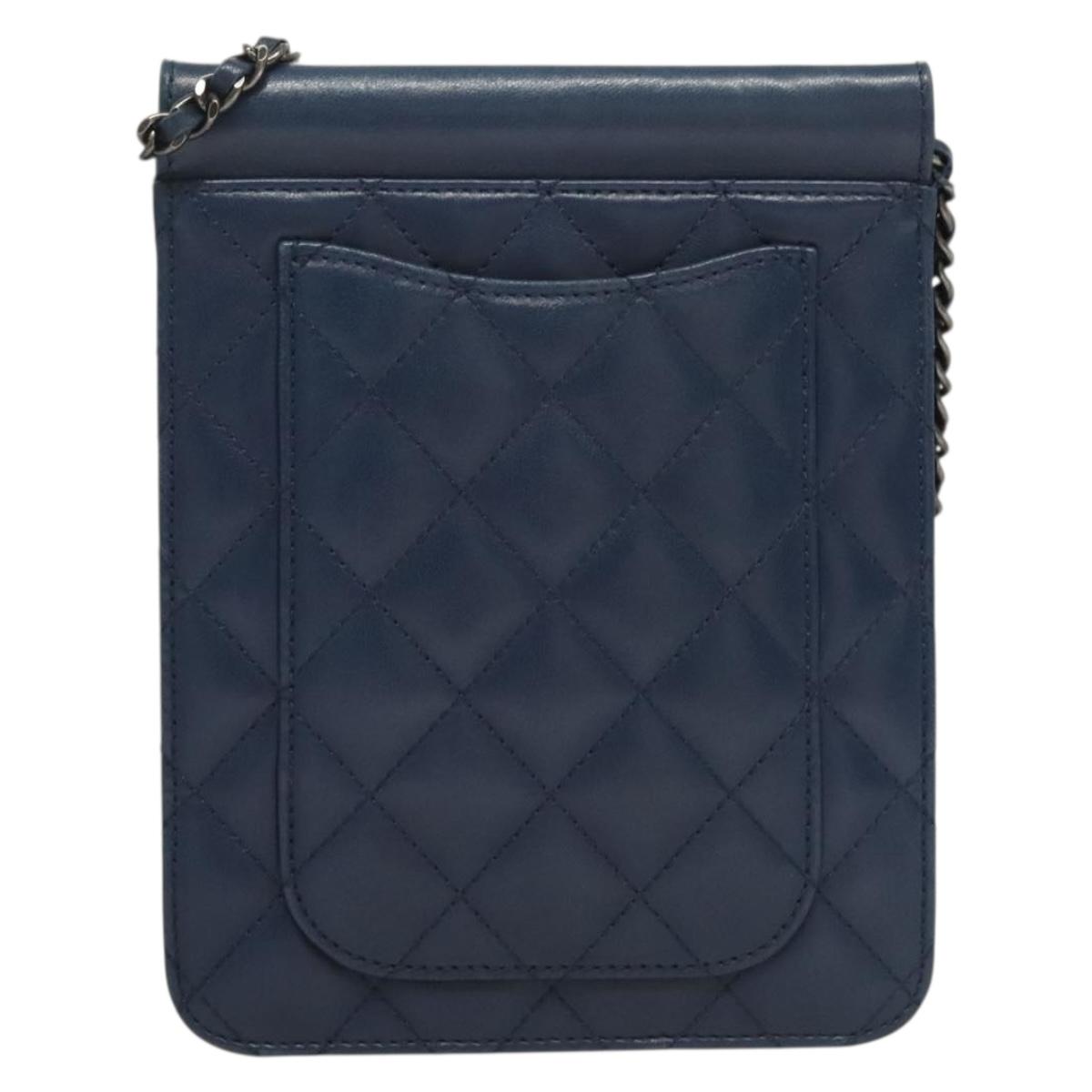 CHANEL Chain Shoulder Bag Lamb Skin Blue CC Auth BA3679