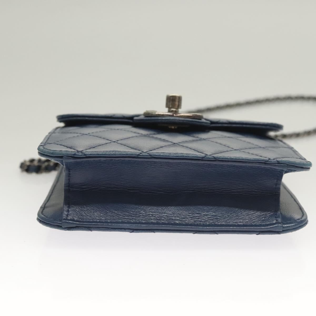 CHANEL Chain Shoulder Bag Lamb Skin Blue CC Auth BA3679