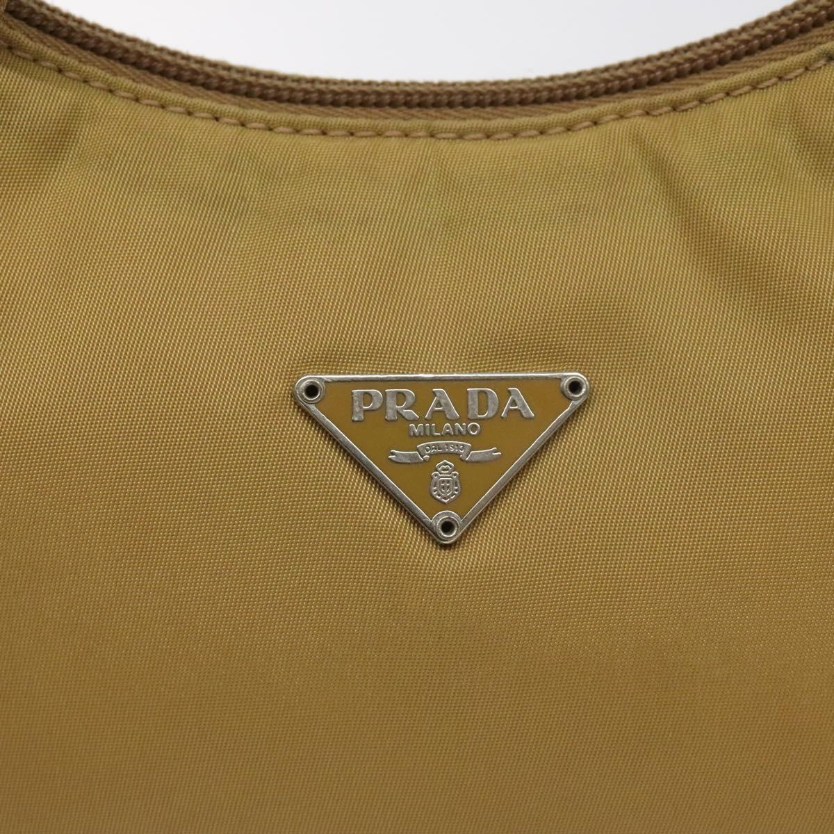 PRADA Accessory Pouch Nylon Beige Silver Auth BA3683