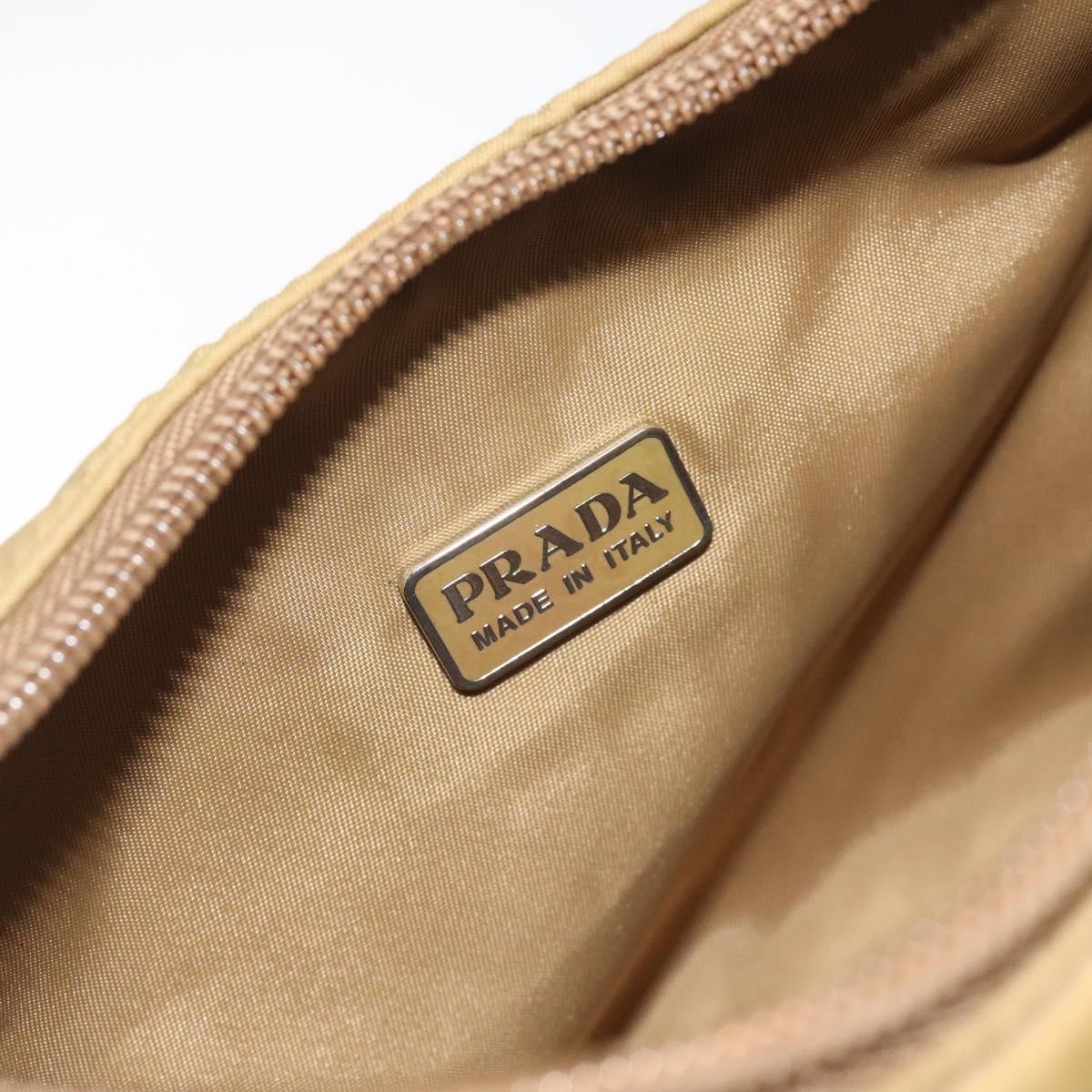 PRADA Accessory Pouch Nylon Beige Silver Auth BA3683
