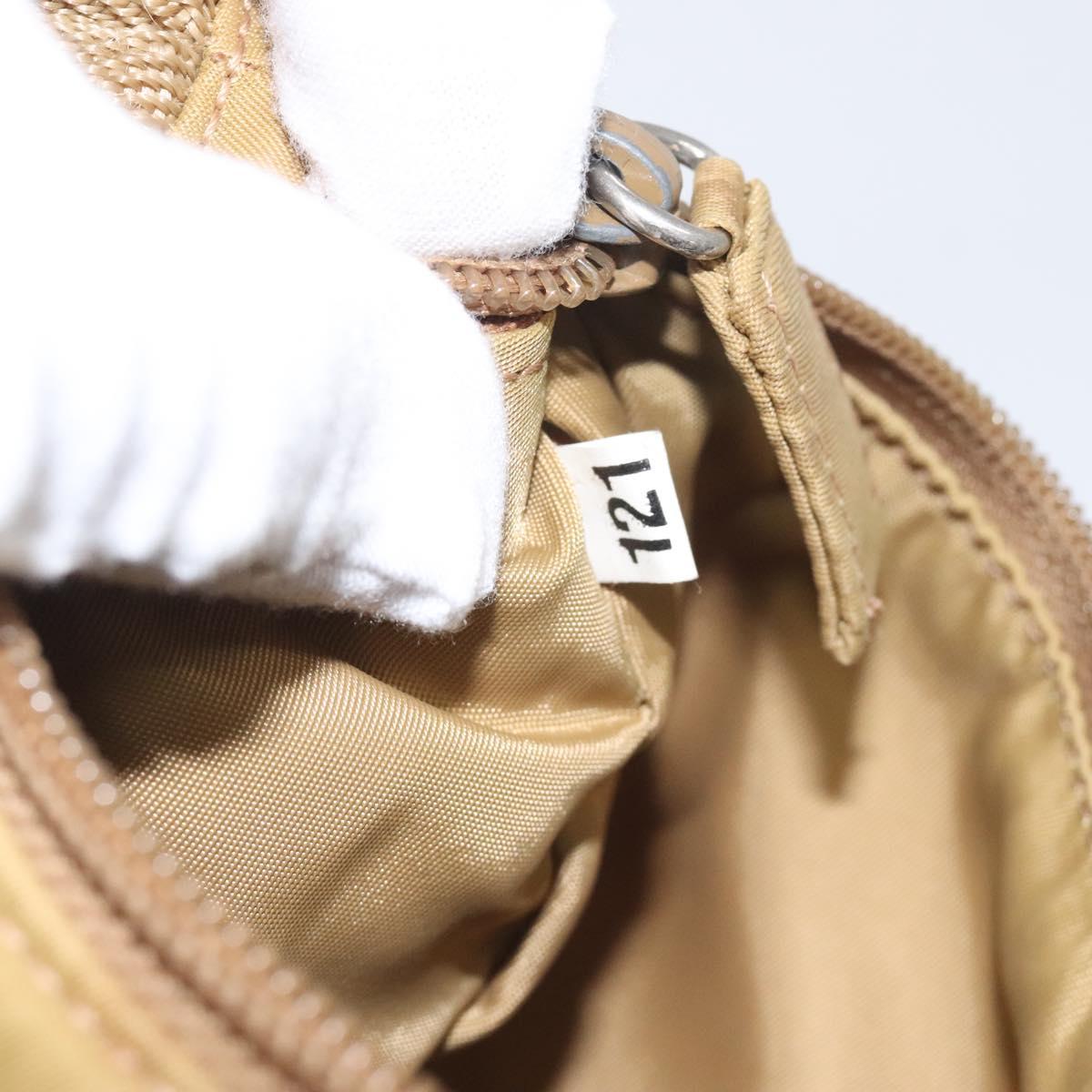 PRADA Accessory Pouch Nylon Beige Silver Auth BA3683