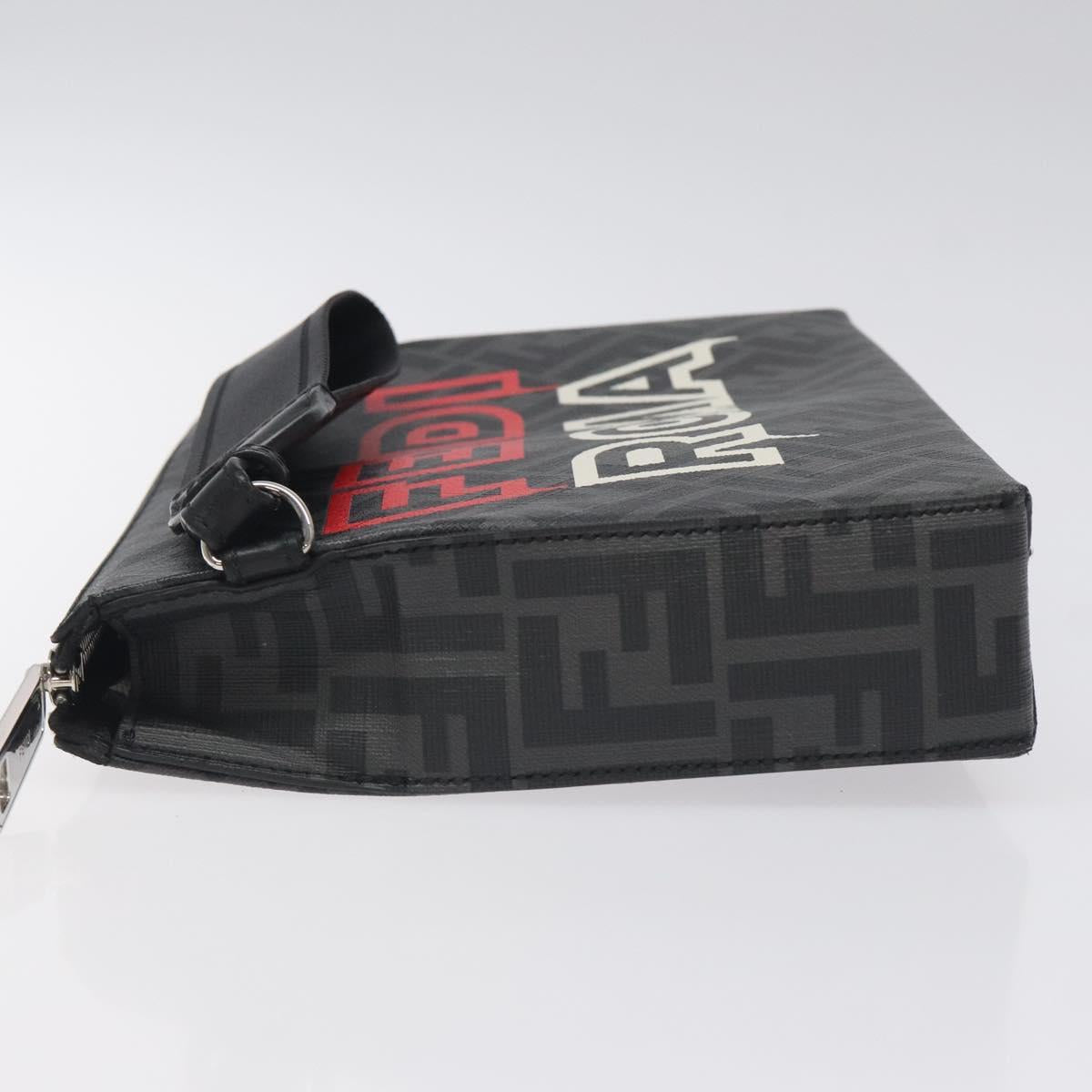 FENDI Zucca Canvas Clutch Bag PVC Black Silver Auth BA3687M