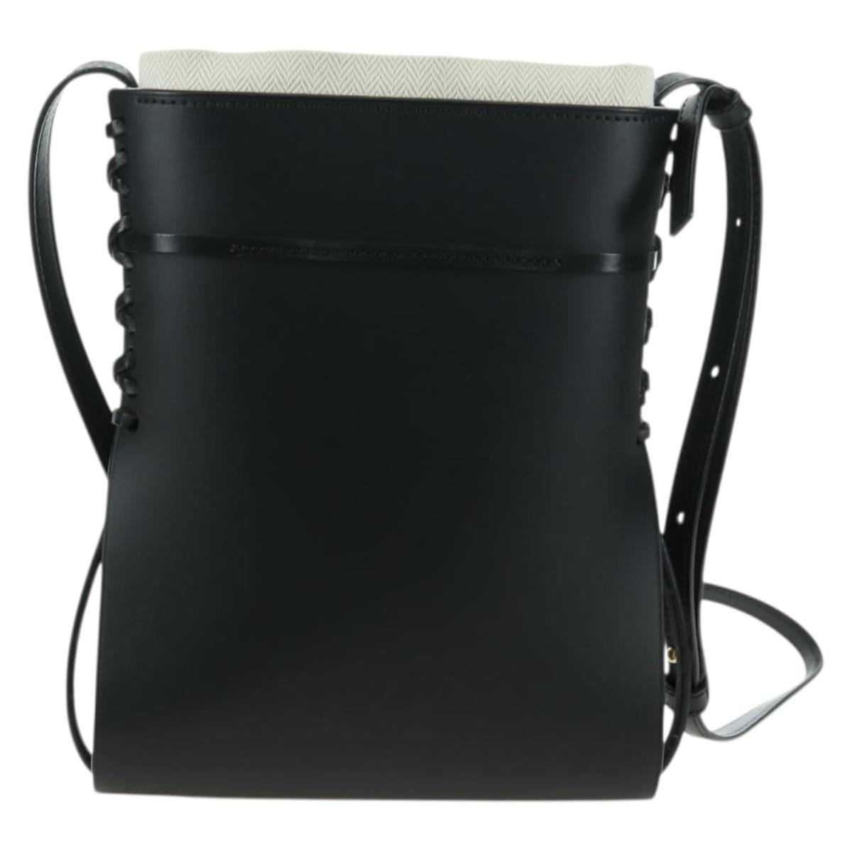 LOEWE Anagram Ikebana Shoulder Bag Leather Black Gold Auth BA3690