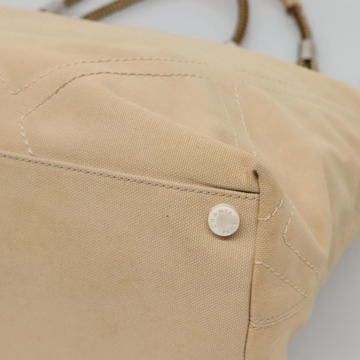 CHANEL COCO Mark Tote Bag Canvas Beige Silver CC Auth BA3696