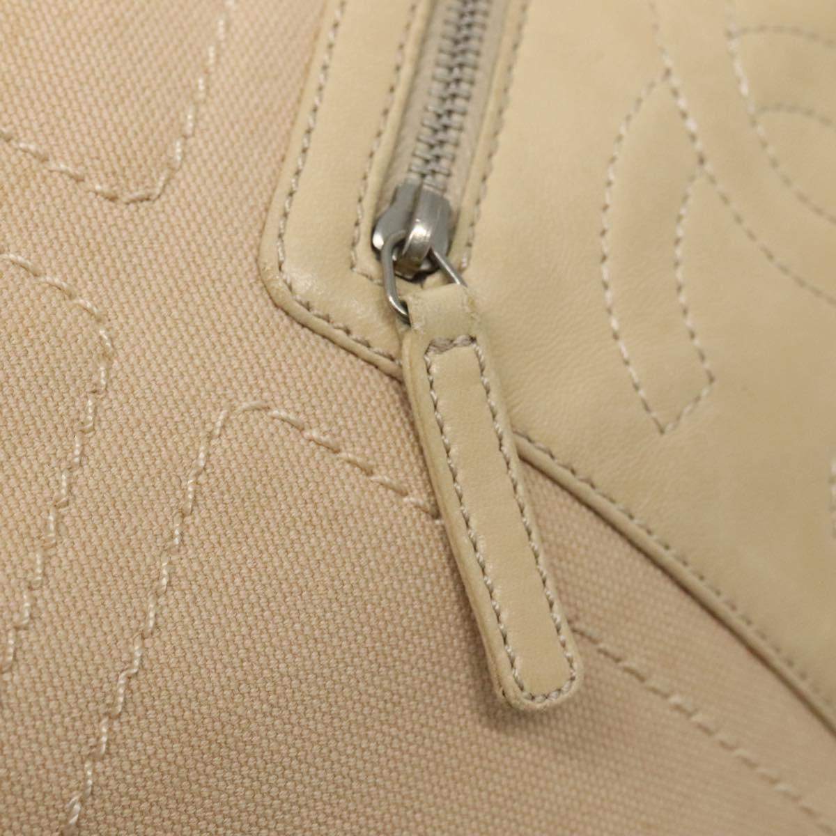 CHANEL COCO Mark Tote Bag Canvas Beige Silver CC Auth BA3696