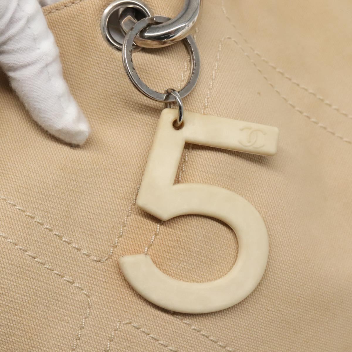 CHANEL COCO Mark Tote Bag Canvas Beige Silver CC Auth BA3696
