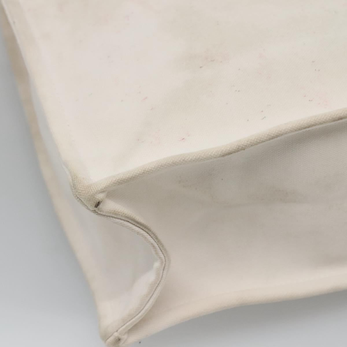 CHANEL COCO Mark Tote Bag Canvas White Silver CC Auth BA3697