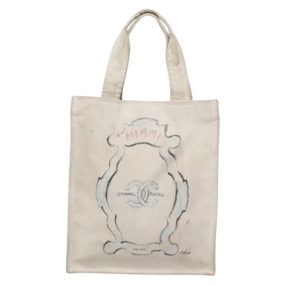 CHANEL COCO Mark Tote Bag Canvas White Silver CC Auth BA3697