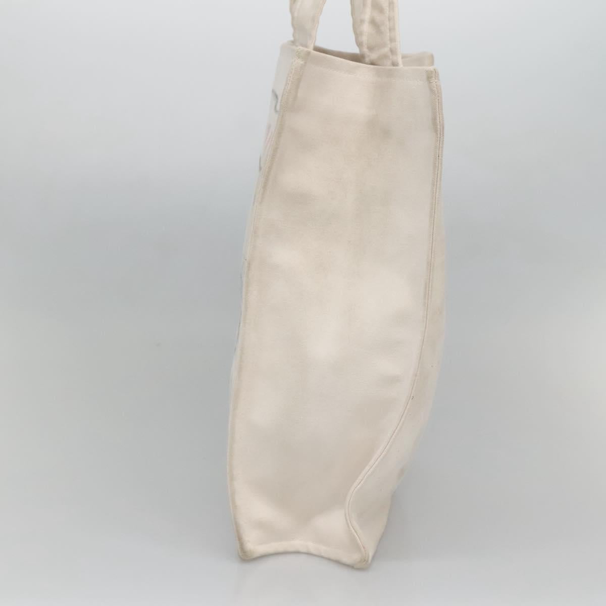 CHANEL COCO Mark Tote Bag Canvas White Silver CC Auth BA3697