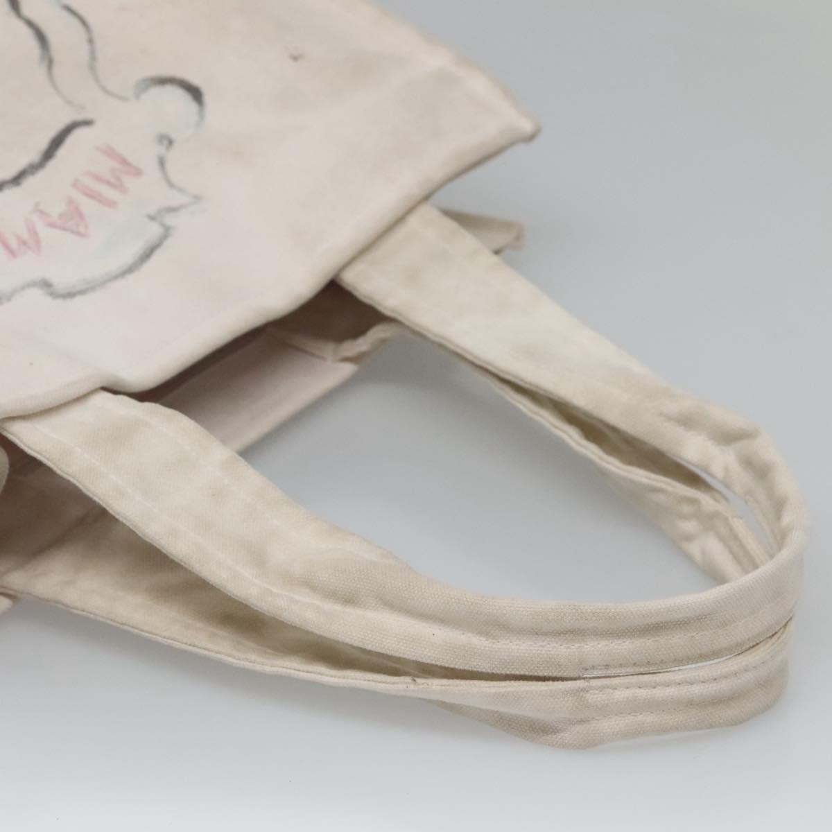 CHANEL COCO Mark Tote Bag Canvas White Silver CC Auth BA3697