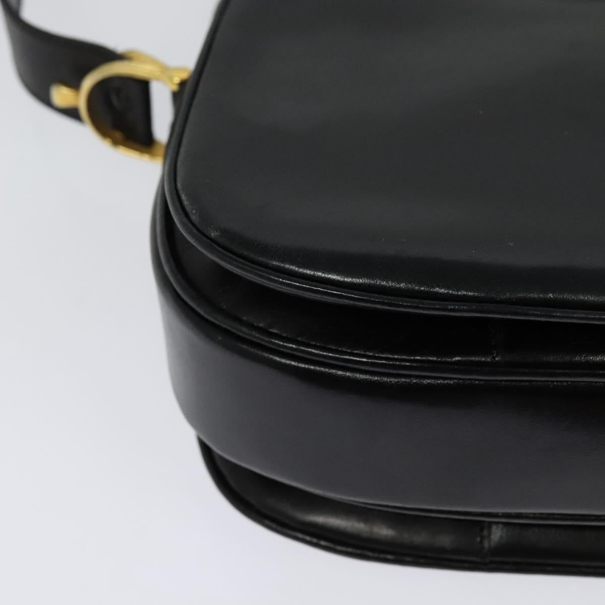 CELINE Shoulder Bag Leather Black Gold Auth BA3711