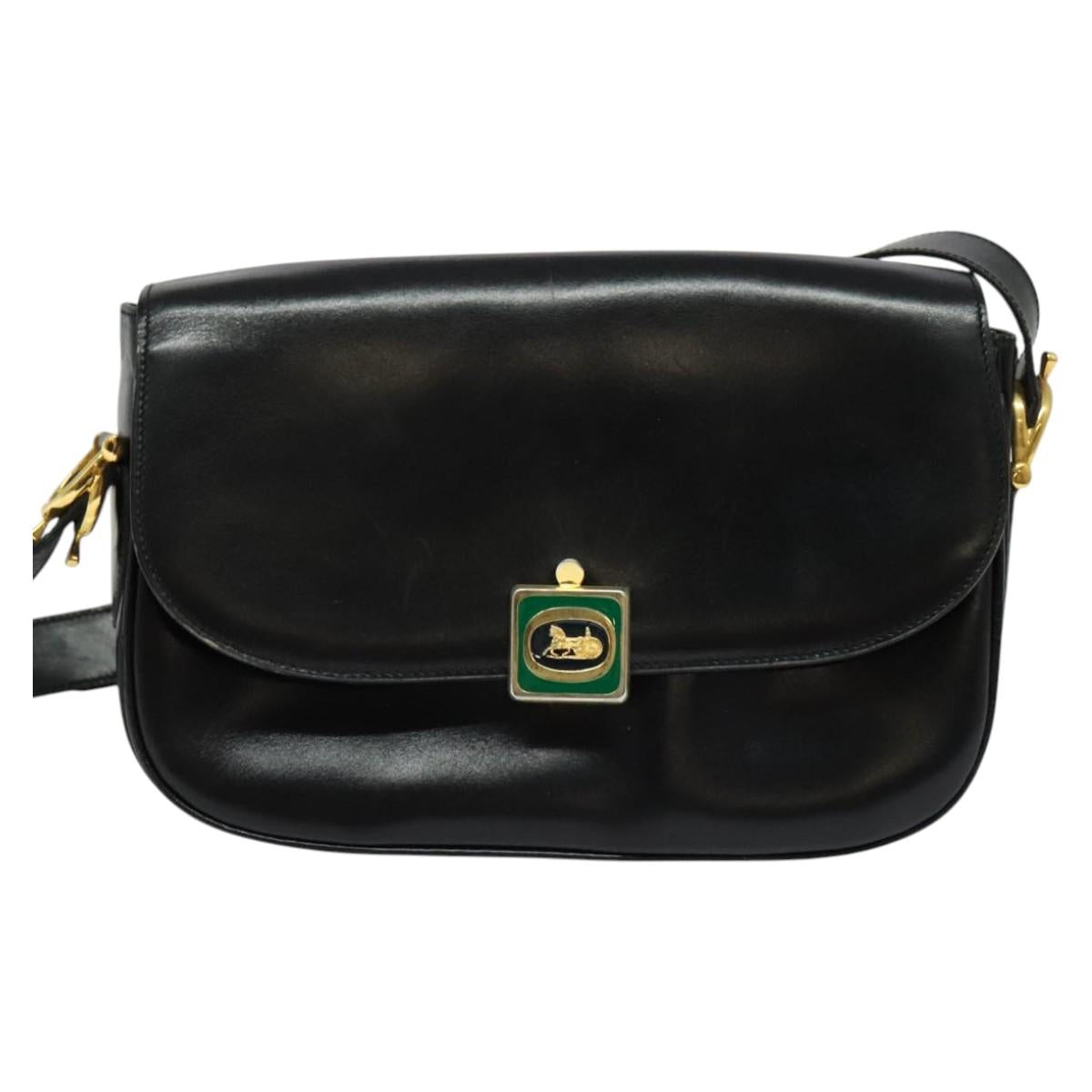 CELINE Shoulder Bag Leather Black Gold Auth BA3711
