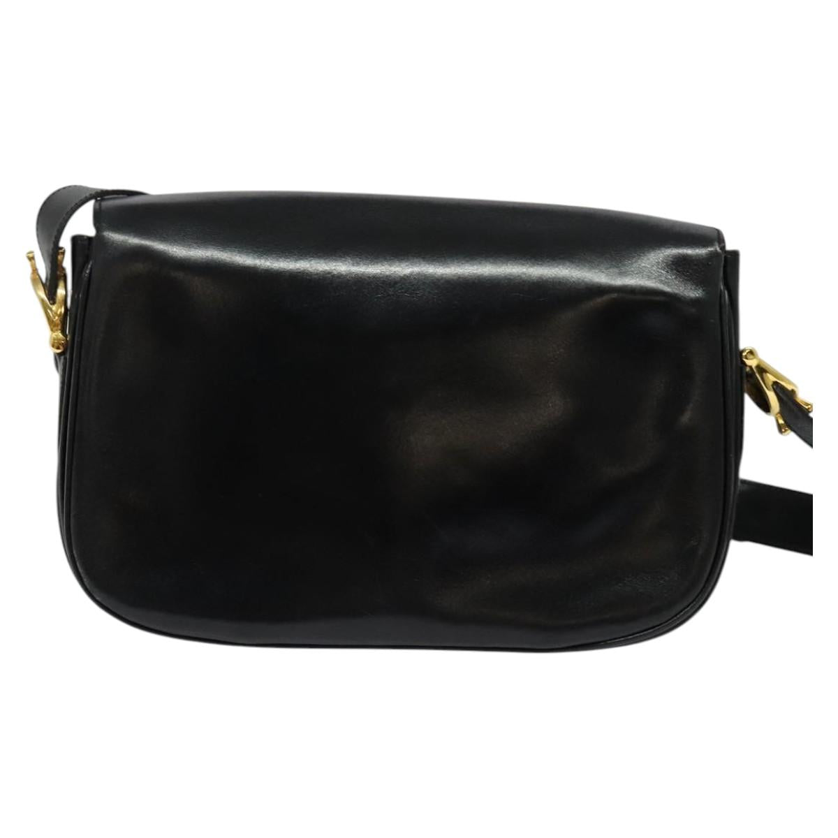 CELINE Shoulder Bag Leather Black Gold Auth BA3711