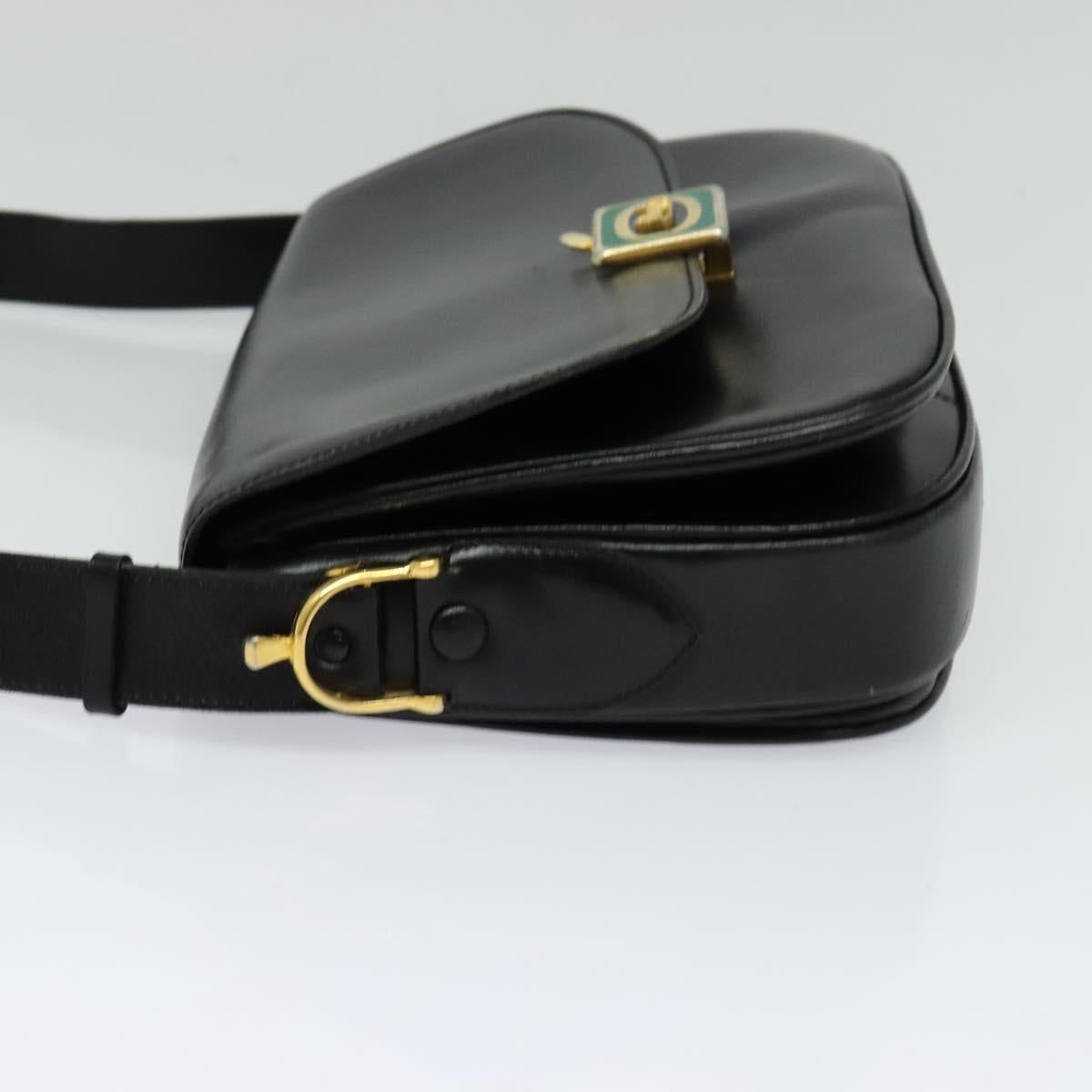 CELINE Shoulder Bag Leather Black Gold Auth BA3711