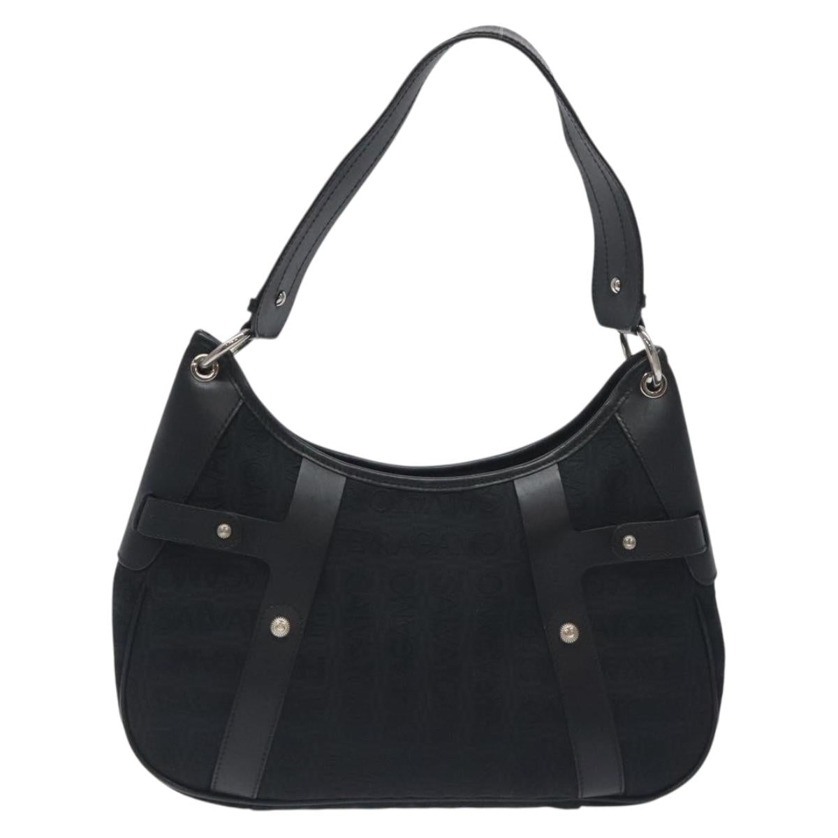 Salvatore Ferragamo Shoulder Bag Canvas Black Silver Auth BA3712