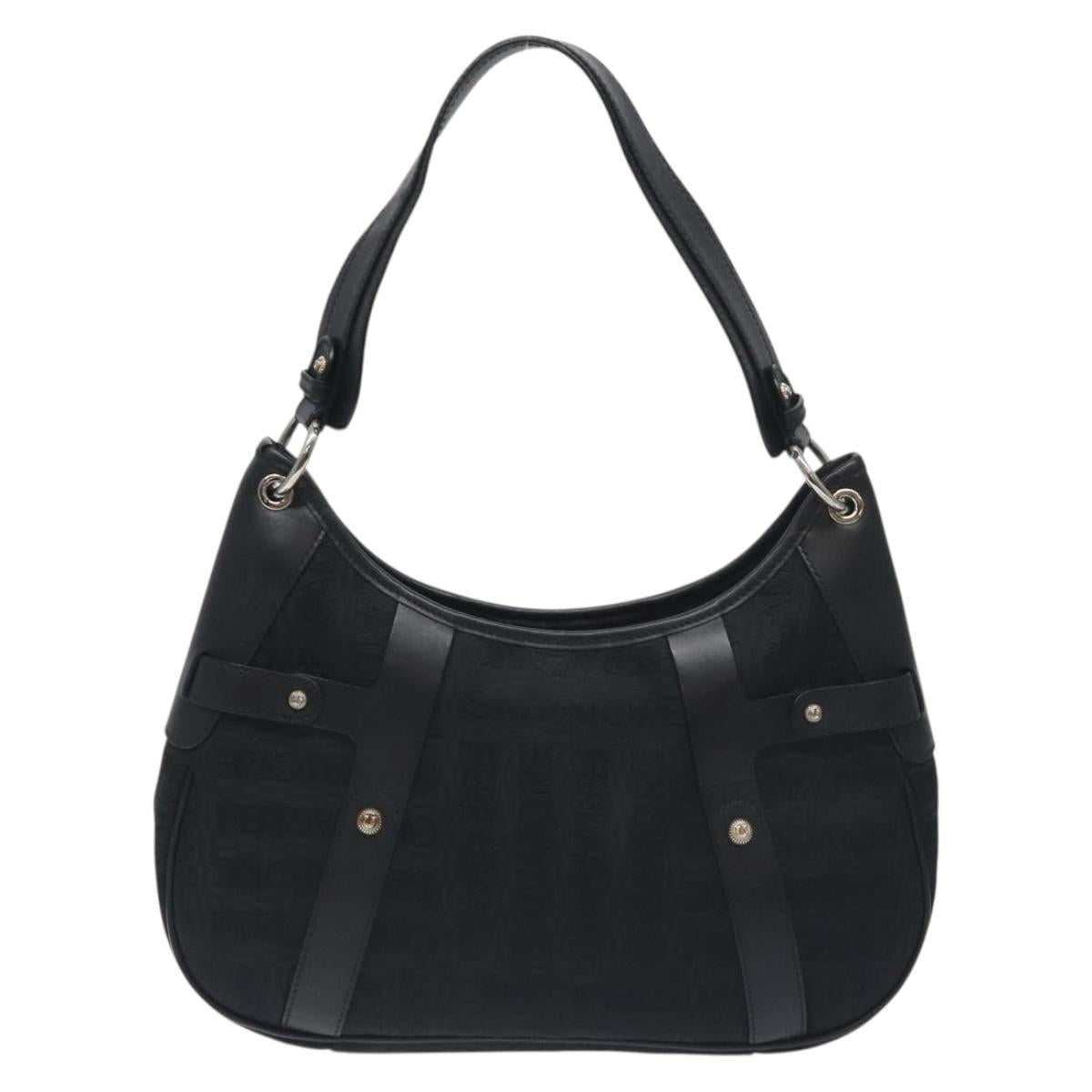 Salvatore Ferragamo Shoulder Bag Canvas Black Silver Auth BA3712