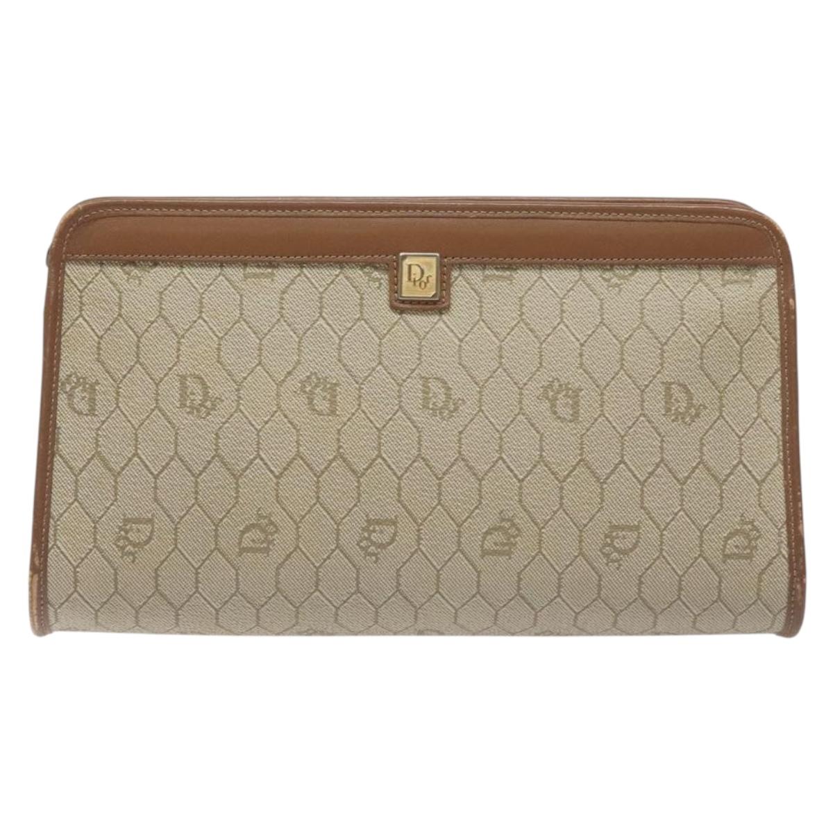 Christian Dior Honeycomb Canvas Pouch PVC Beige Auth BA3728